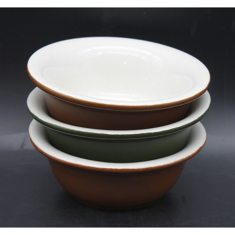 Vintage Hall China Cereal Bowls Set of 3 Brown Green USA 391
